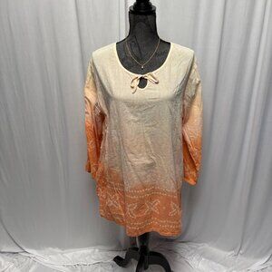 La Cera Tunic Womens Size XL Ombre Peach Lightweight Cotton Long Sleeve Top Boho